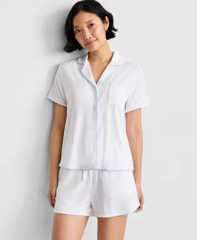 State Of Day Women's Fluid Knit Notched-collar Pajama Set Xs-3x, Exclusively At Macy's In Blue