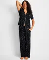 State Of Day Women's Fluid Knit Notched Pajama Set, Exclusively At Macy's In Deep Black