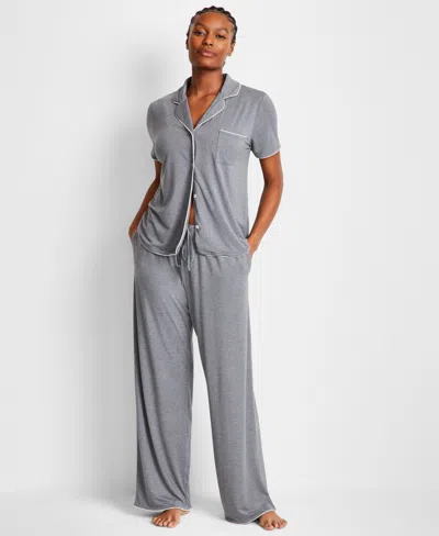 State Of Day Women's Fluid Knit Notched Pajama Set, Exclusively At Macy's In Pewter Heather
