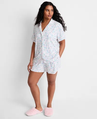 State Of Day Women's Fluid Knit Notched-collar Pajama Set Xs-3x, Exclusively At Macy's In White