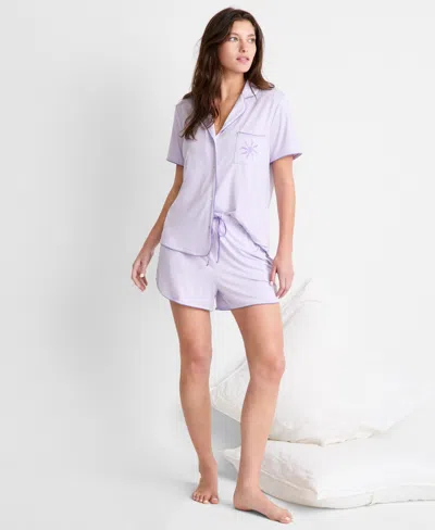 State Of Day Women's Fluid Knit Notched-collar Pajama Set Xs-3x, Exclusively At Macy's In Purple