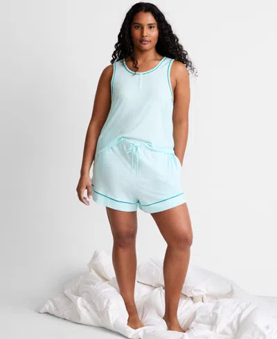 State Of Day Women's Henley Tank & Shorts Pajama Set, Macy's Exclusive In Blue