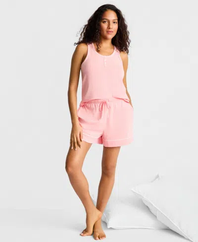 State Of Day Women's Henley Tank & Shorts Pajama Set, Macy's Exclusive In Pink