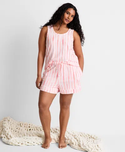State Of Day Women's Henley Tank & Shorts Pajama Set, Macy's Exclusive In Pink