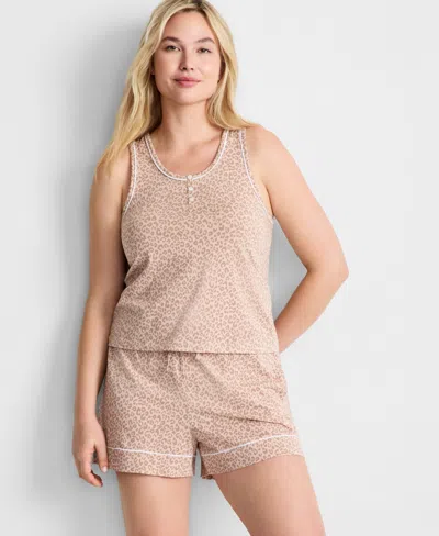 State Of Day Women's Henley Tank & Shorts Pajama Set, Macy's Exclusive In Neutral