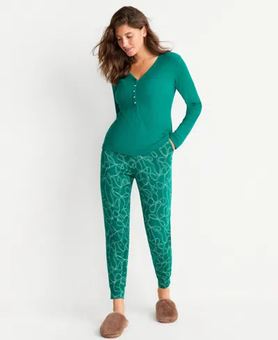 State Of Day Women's Long-sleeve Ribbed Henley Sleep Top Xs-3x, Created For Macy's In Green