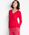 State Of Day Women's Long-sleeve Ribbed Henley Sleep Top Xs-3x, Created For Macy's In Pink