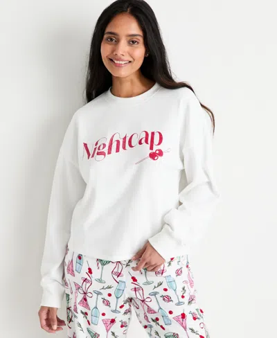 State Of Day Women's Nightcap French Terry Graphic Sweatshirt, Macy's Exclusive In Washed Whi