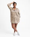 State Of Day Women's Notch Collar Sleepshirt Xs-3x, Created For Macy's In Textural Animal