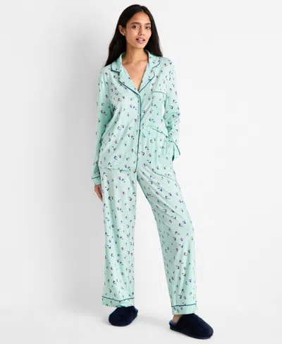 State Of Day Women's Packaged Notched-collar Pajama Set Xs-3x, Created For Macy's In Alpine Skiers