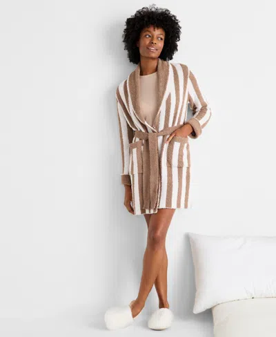 State Of Day Women's Plush Knit Short Robe, Macy's Exclusive In Neutral