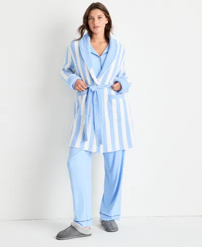 State Of Day Women's Plush Knit Short Robe, Macy's Exclusive In Blue