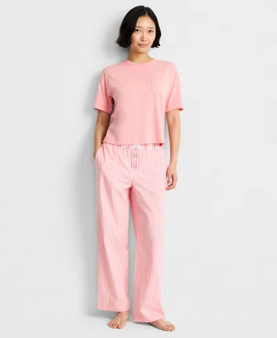 State Of Day Women's Poplin Pajama Pants Xs-3x, Macy's Exclusive In Pink
