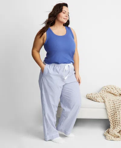 State Of Day Women's Printed Poplin Pajama Pants Xs-3x, Exclusively At Macy's In Blue Stripe