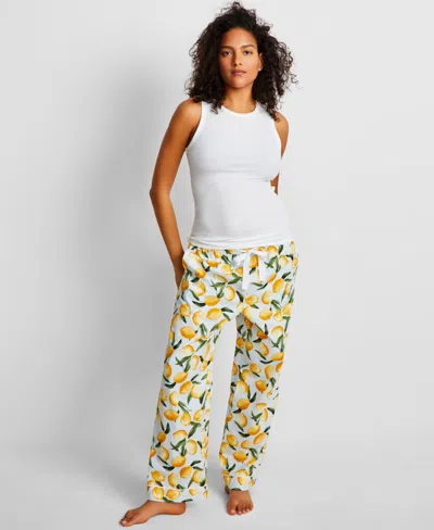 State Of Day Women's Printed Poplin Pajama Pants Xs-3x, Exclusively At Macy's In Lemons
