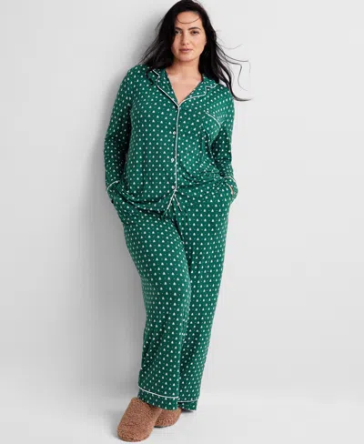 State Of Day Women's Packaged Notched-collar Pajama Set Xs-3x, Created For Macy's In Geo Trees