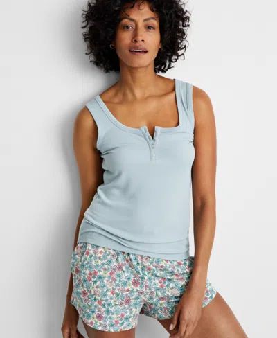 State Of Day Women's Ribbed Henley Modal Sleep Tank Top Xs-3x, Created For Macy's In Gray Mist