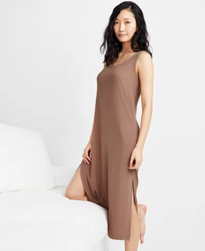 State Of Day Women's Ribbed Modal Blend Tank Nightgown, Created For Macy's In Natural Umber