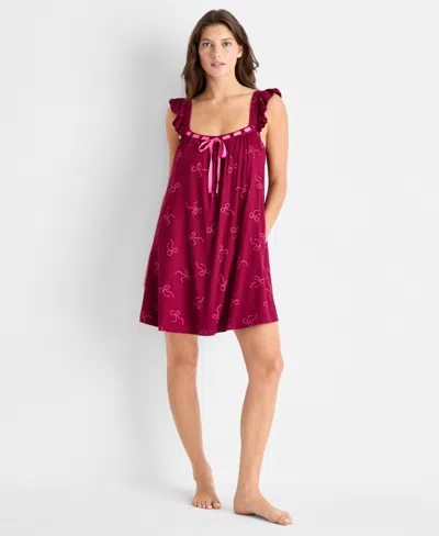 State Of Day Women's Ruffled Flannel Chemise, Macy's Exclusive In Purple