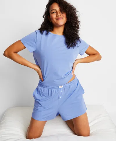 State Of Day Women's Short-sleeve Boxer Pajama Set Xs-3x, Exclusively At Macy's In Yacht Blue