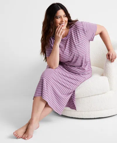 State Of Day Women's Short-sleeve T-shirt Sleep Gown, Xs-3x, Created For Macy's In Grape Stri