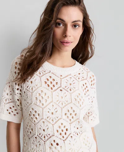 State Of Day Women's Short-sleeve Crochet Sweater, Macy's Exclusive In Neutral