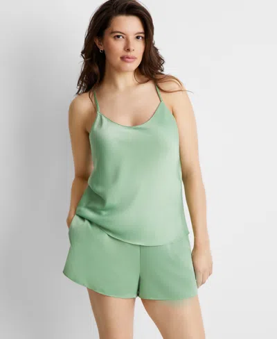 State Of Day Women's Silk De Chine Cami Short Pajama Set, Created For Macy's In Basil