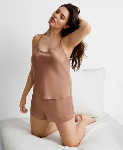State Of Day Women's Silk De Chine Cami Short Pajama Set, Created For Macy's In Natural Umber