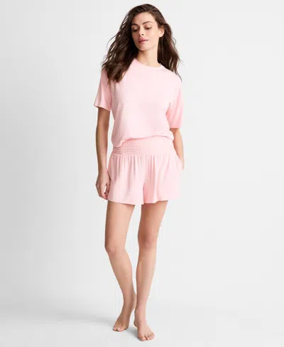 State Of Day Women's Solid Short-sleeve Picot Stitch Set, Macy's Exclusive In Pink