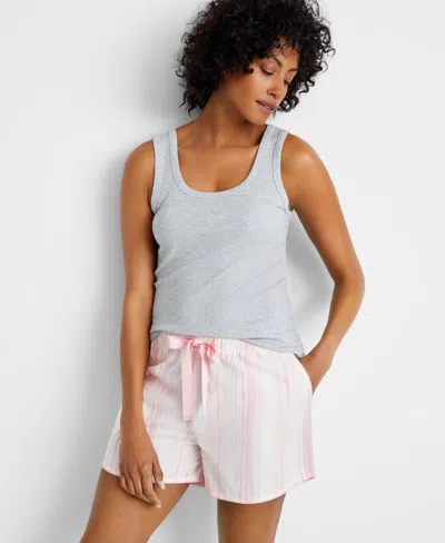 State Of Day Women's Striped Poplin Boxer Sleep Shorts Xs-3x, Created For Macy's In Pink