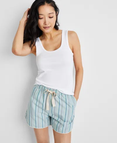 State Of Day Women's Striped Poplin Boxer Sleep Shorts Xs-3x, Created For Macy's In Blue