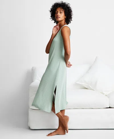 State Of Day Women's Striped Ribbed Tank Nightgown, Created For Macy's In Stripe Basil