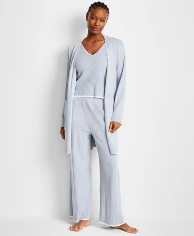State Of Day Women's Sweater Knit Duster Robe, Exclusively At Macy's In Blue Blizzard