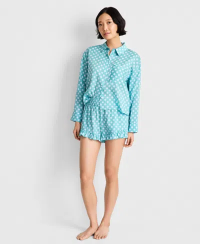 State Of Day Women's Woven Top & Ruffle Shorts Pajamas, 2-piece Set, Macy's Exclusive In Multi
