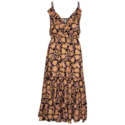 State Of Georgia Women's Black / Yellow / Orange The Georgia Original Beach Dress Paisley Naga Small In Black/yellow/orange