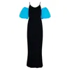 State Of Georgia Women's Blue / Black The Puff Dress Black With Aqua Puff Sleeve In Blue/black