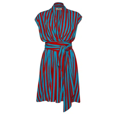 State Of Georgia Women's Blue / Red The Point Dress Short Whippy Stripe Aqua & Red In Blue/red