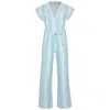 State Of Georgia Women's Blue / White The Euphoria Jumpsuit Aqua Stripe In Blue/white