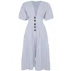 State Of Georgia Women's Blue / White The Jaime Jumpsuit Cullotes Lilac/charcoal Button In Blue/white