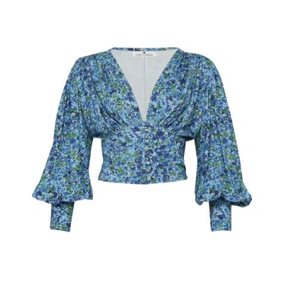 State Of Georgia Women's Bowie Button Up Top Floral Explosion Blue