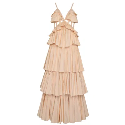State Of Georgia Women's Brown The Utopia Ruffle Dress Sand