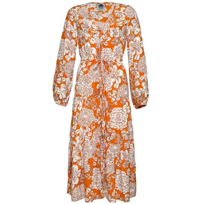 State Of Georgia Women's Brown / Yellow / Orange The Parachute Dress In Wallpaper Floral Oj In Brown/yellow/orange
