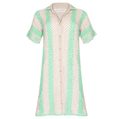 State Of Georgia Women's Neutrals / Green The Cove Crochet Shirt Dress Green Stripes