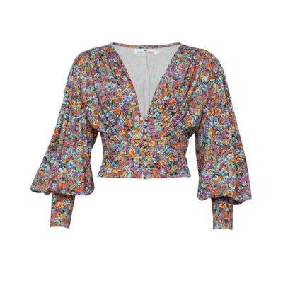 State Of Georgia Women's Red Bowie Button Up Top Floral Explosion Raspberry