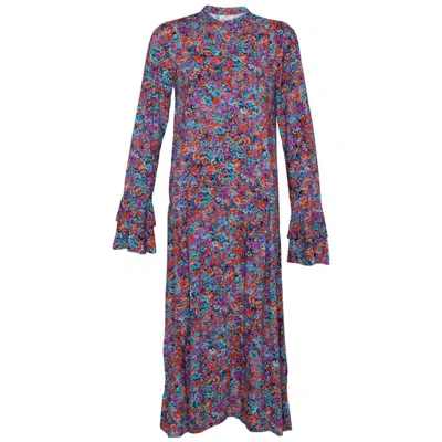 State Of Georgia Women's Red Jemima Midi/maxi Dress Double Layer Sleeve Floral Explosion Raspberry