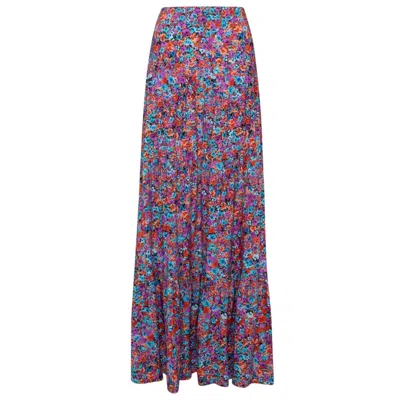 State Of Georgia Women's Red The Sky High Waisted Maxi Skirt Floral Explosion Raspberry