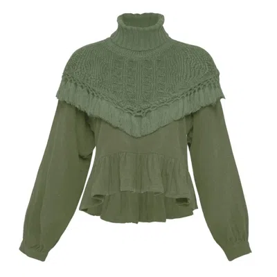 State Of Georgia Women's The Dylan Cotton Top With Knitted Warmer Sage Green