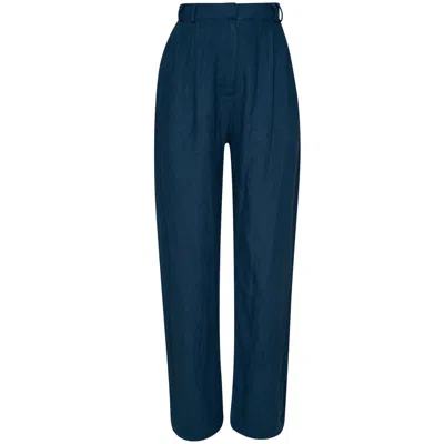 State Of Georgia Women's The Grandad Linen Pants Navy Blue