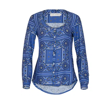 State Of Georgia Women's The Groove Fitted Shirt Bandana State Print/ Blue