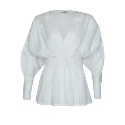 State Of Georgia Women's The Ray Pleated Cotton Top Ghost White
